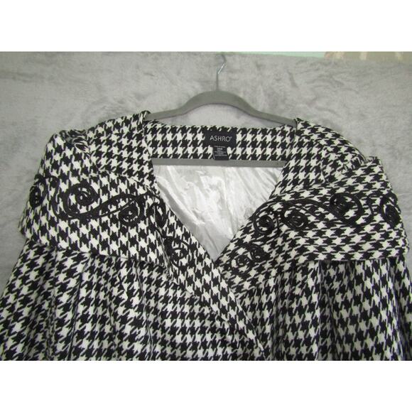 Ashro Houndstooth Peplum Jacket Women’s 26W Black White Embroidered Swing Coat - Picture 3 of 10